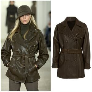 Womens Ralph Lauren Collection Brown Lamb Leather Jacket Belted 6 Runway Vintage